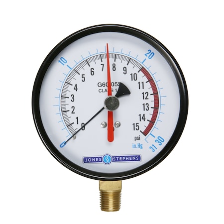 Jones Stephens 4in. 15 psi Dual Scale Gas Test Gauge G60055